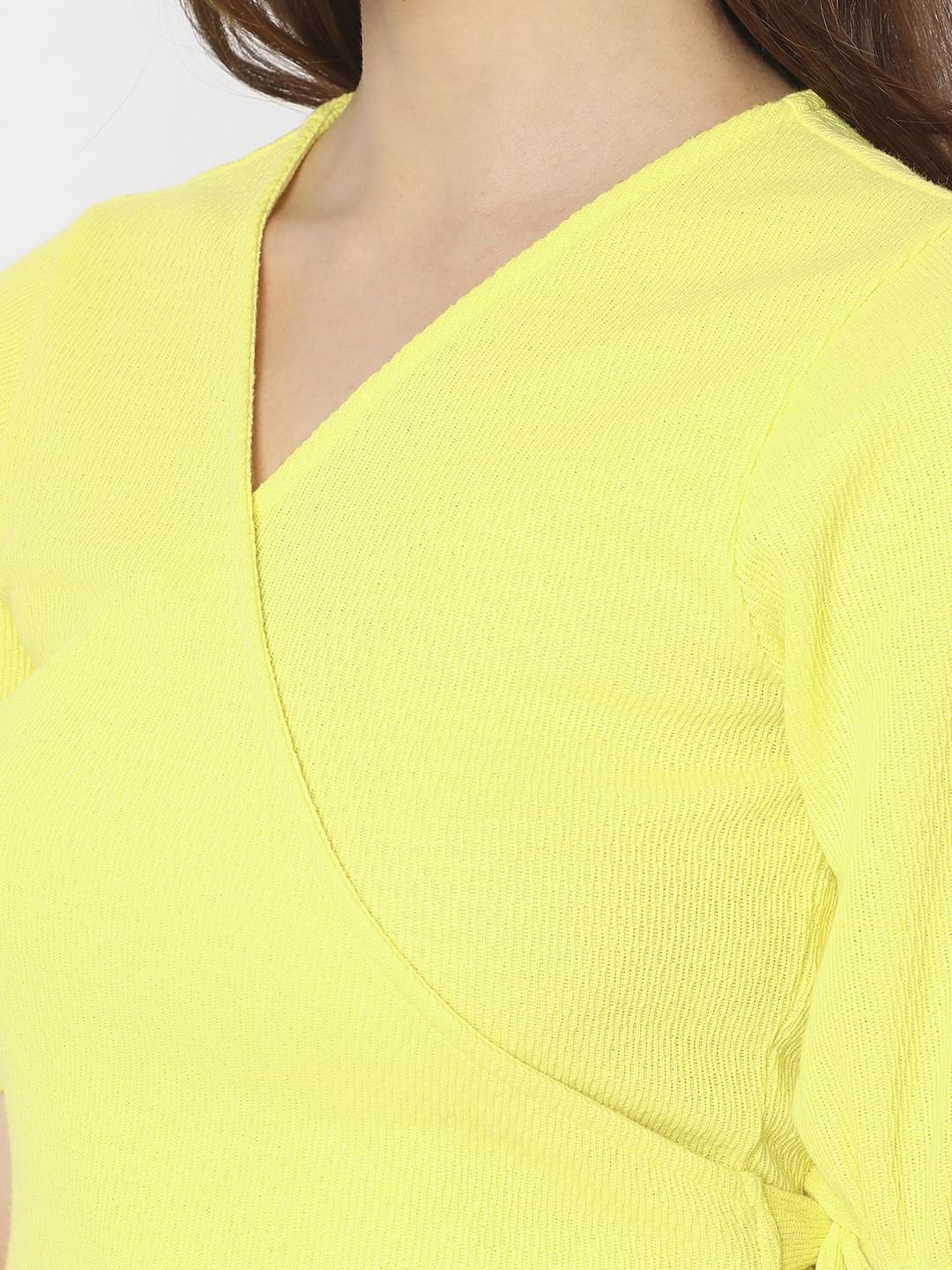 Yellow Textured Wrap Top - Image 8