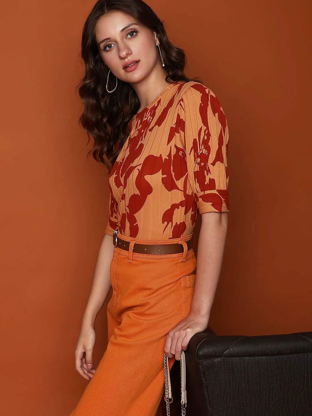 Brown Printed Top