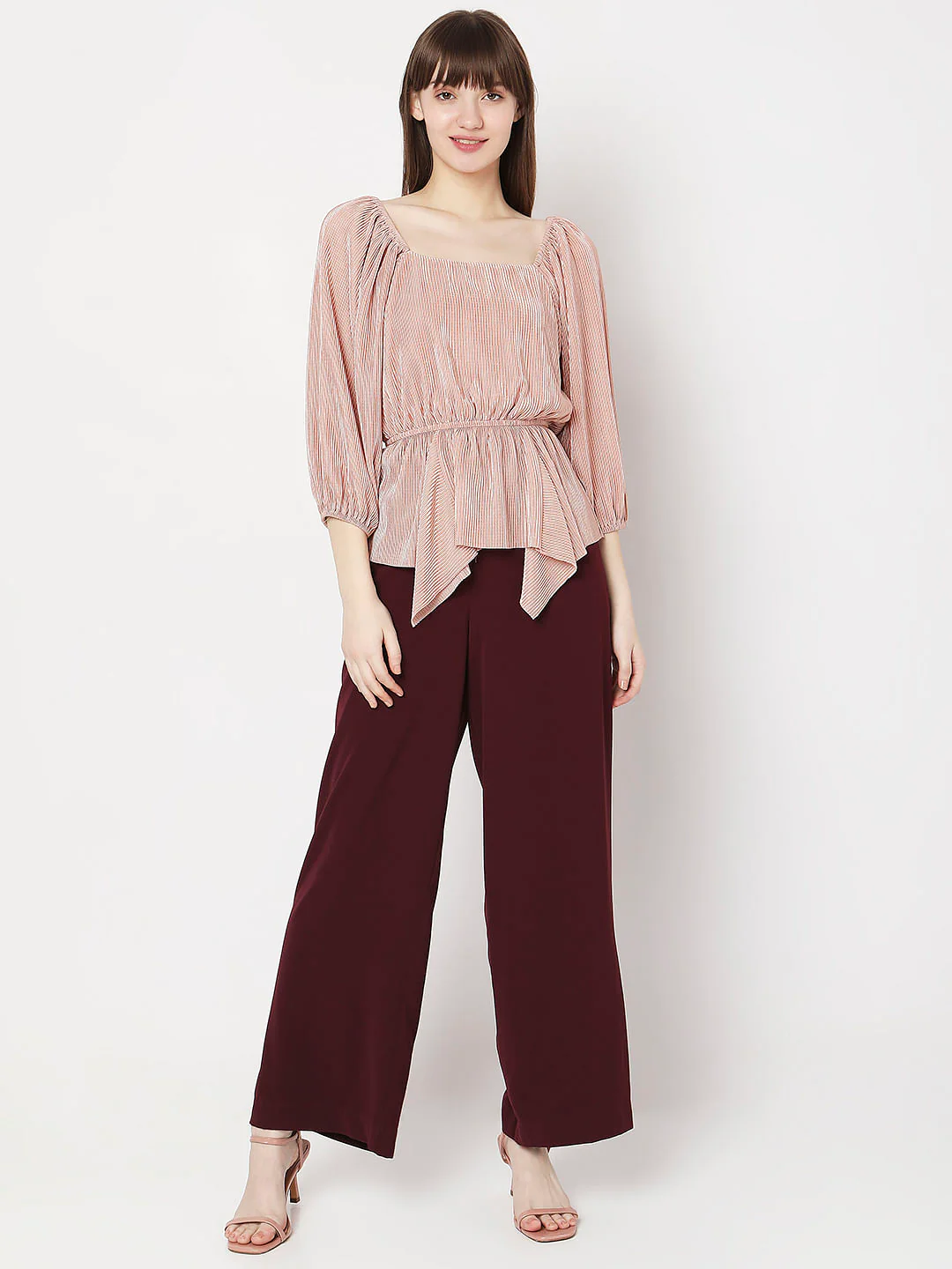 Beige Pleated Puff Sleeves Top - Image 5