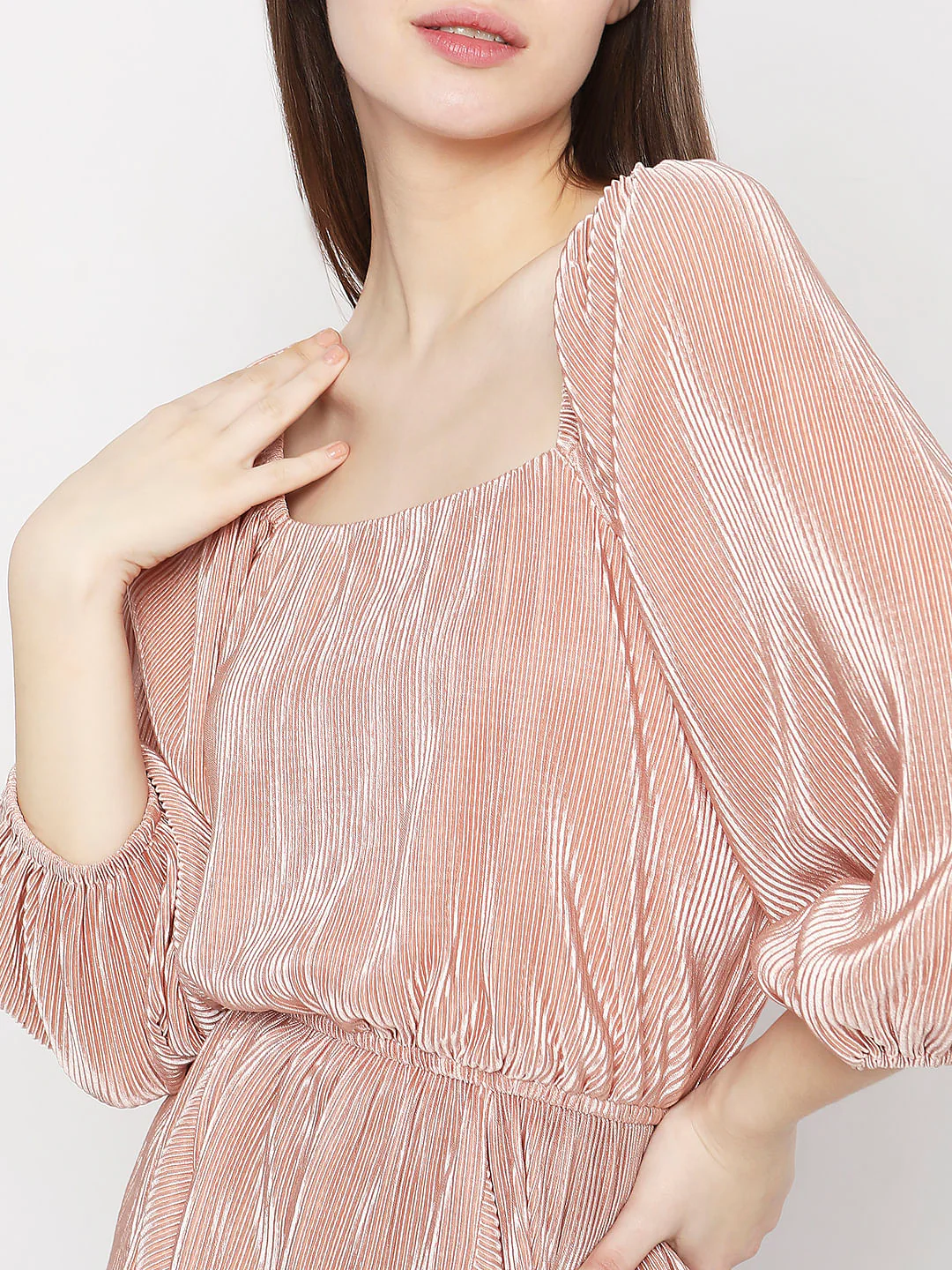 Beige Pleated Puff Sleeves Top - Image 6