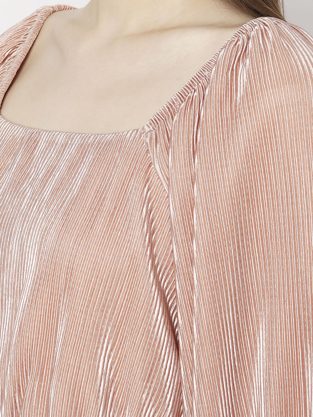 Beige Pleated Puff Sleeves Top - Image 8