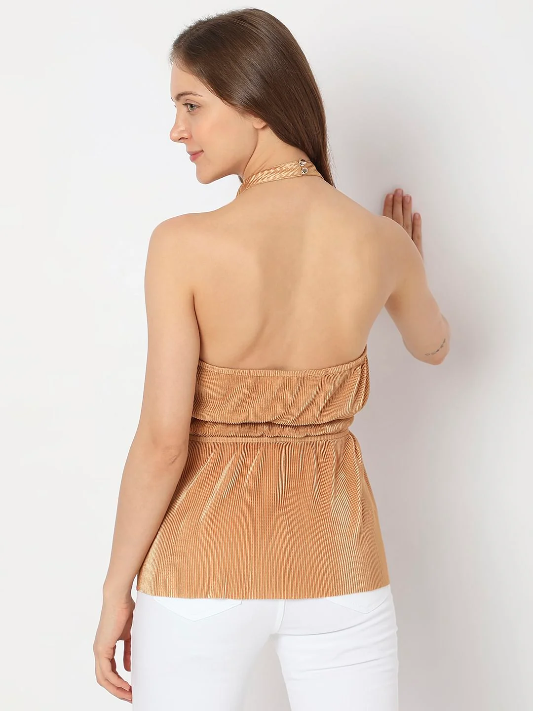 Brown Satin Pleated Top - Image 4