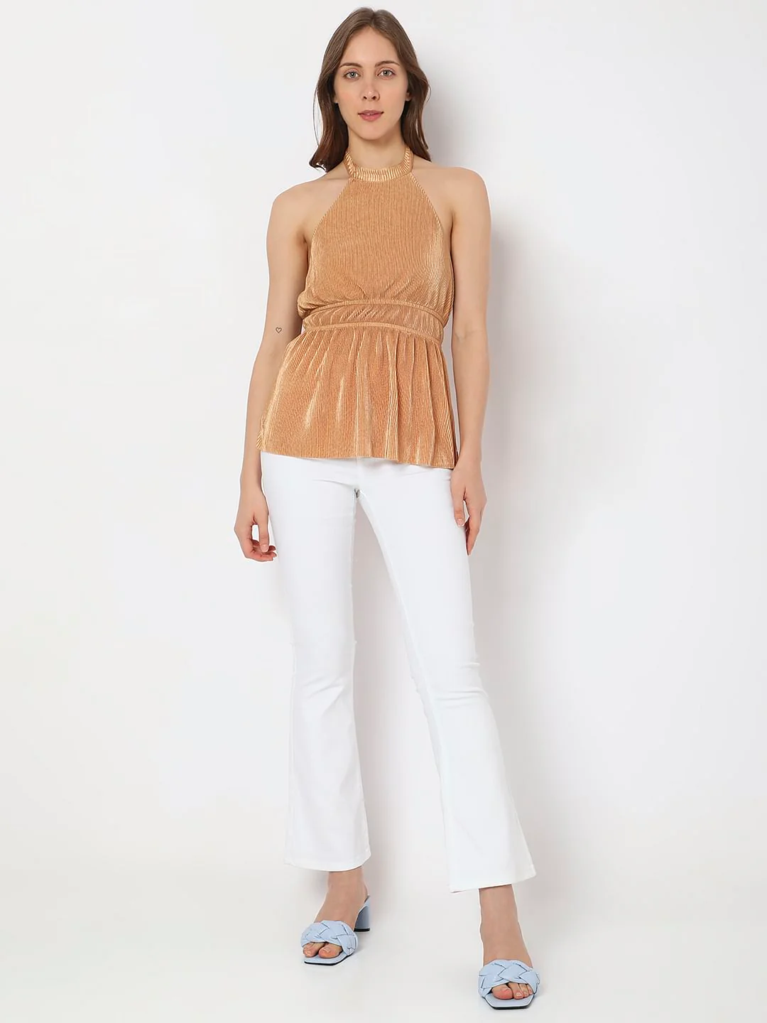 Brown Satin Pleated Top - Image 5