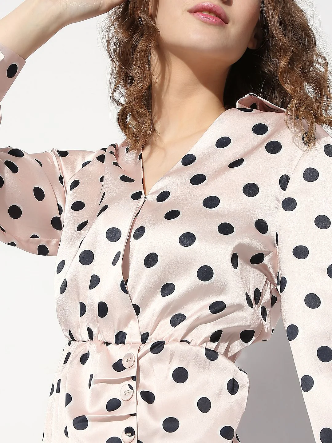 Pink Polka Dot Shirt Dress - Image 5