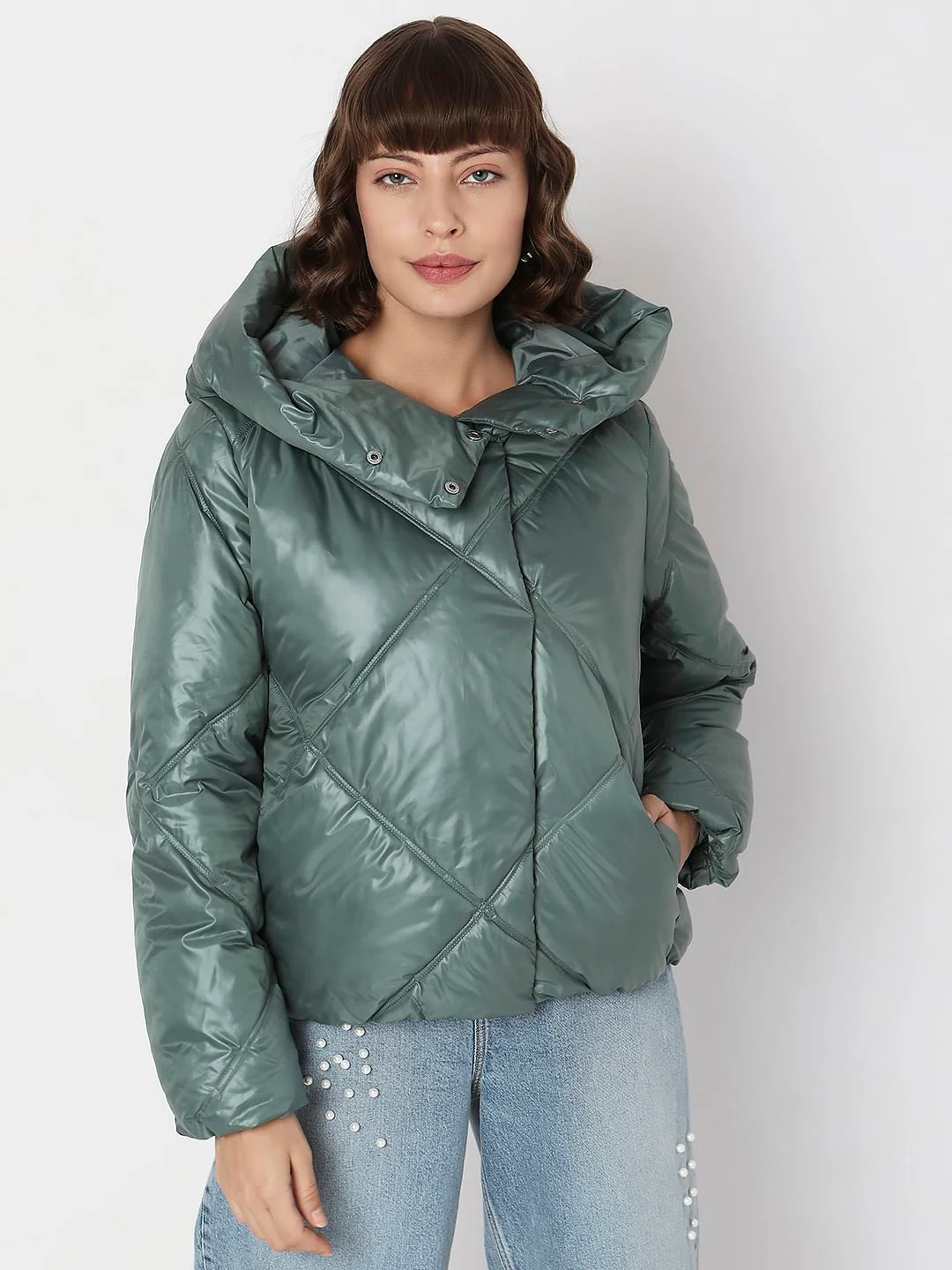Dark Green Hooded Puffer Jacket - Image 2