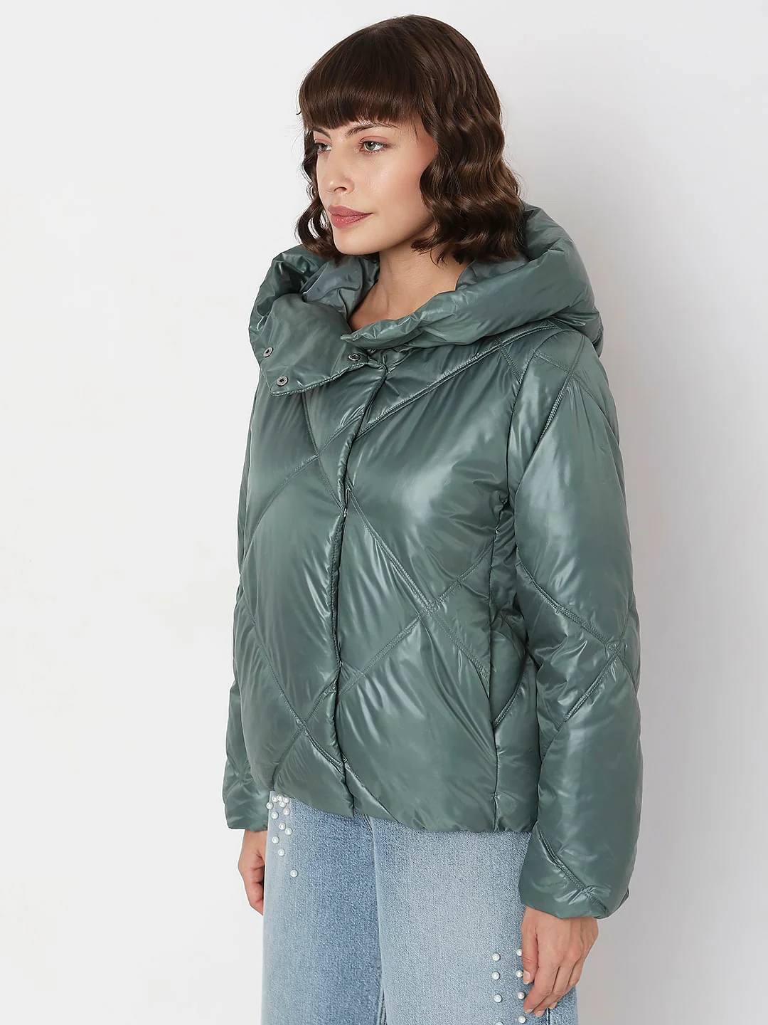 Dark Green Hooded Puffer Jacket - Image 3