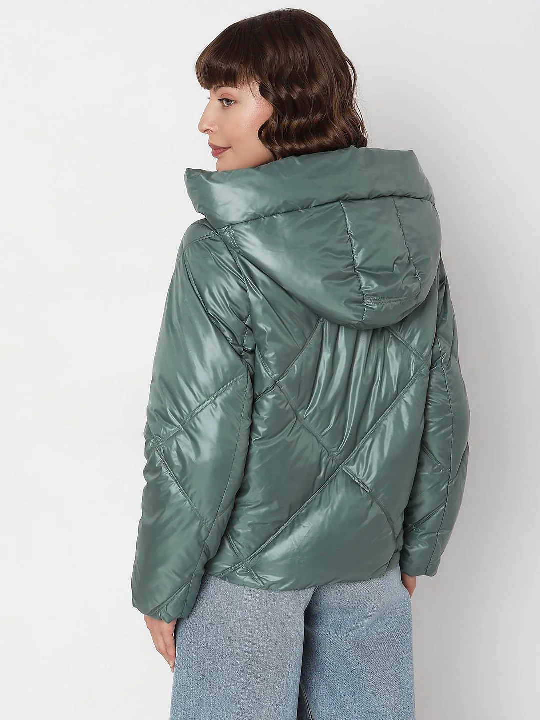 Dark Green Hooded Puffer Jacket - Image 4