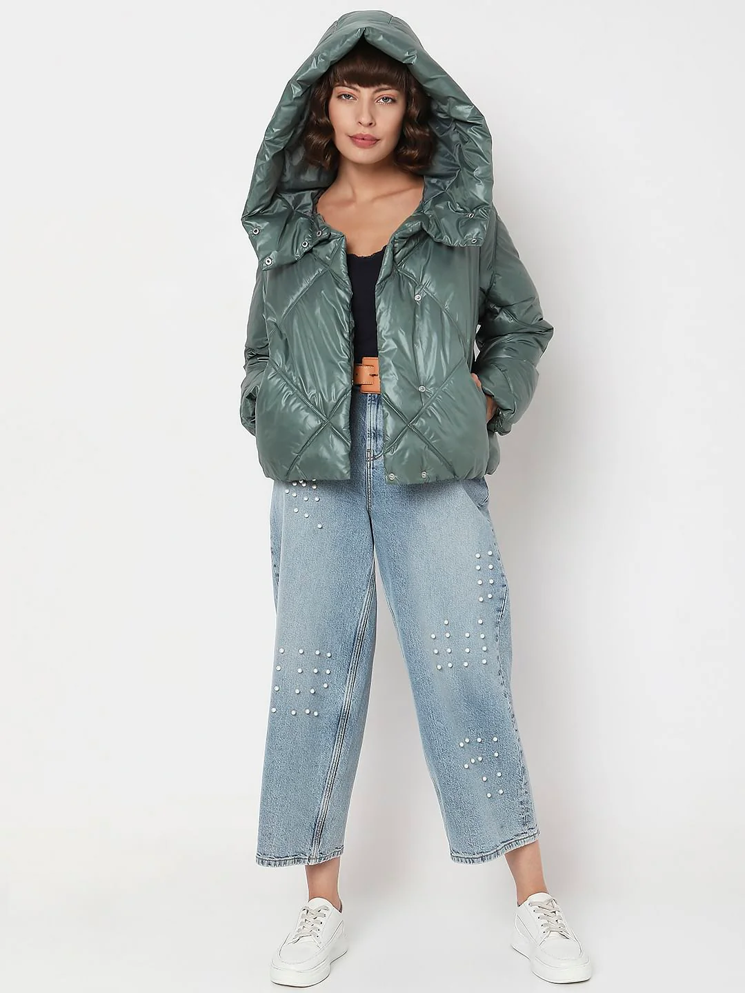Dark Green Hooded Puffer Jacket - Image 5