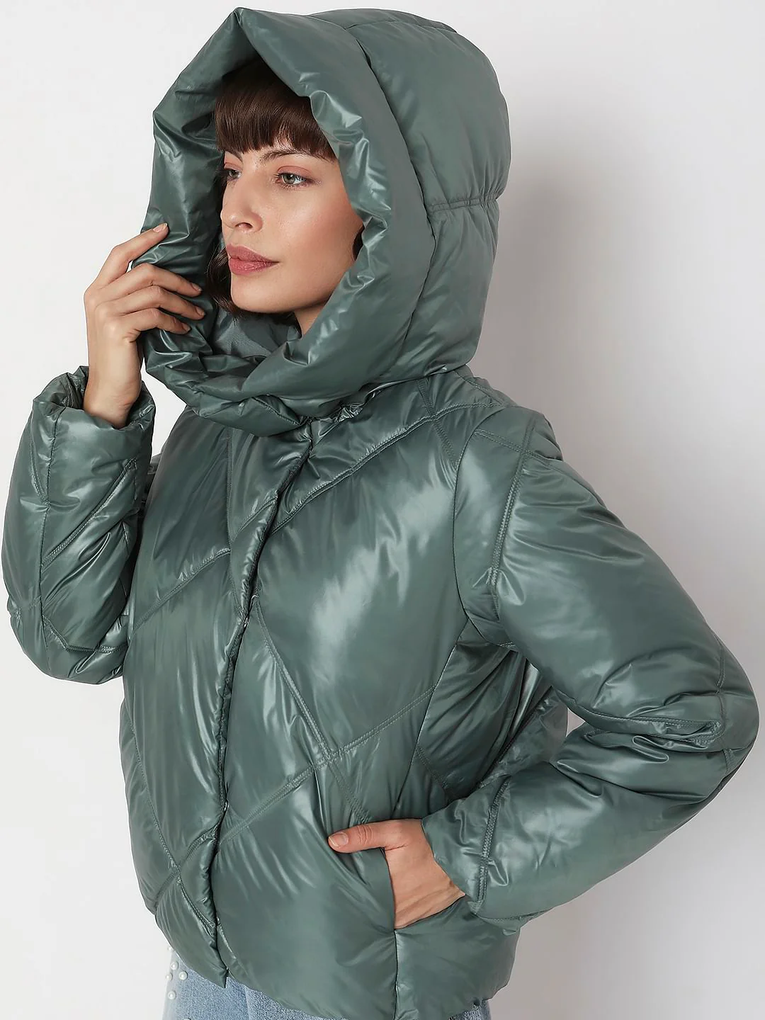 Dark Green Hooded Puffer Jacket - Image 6