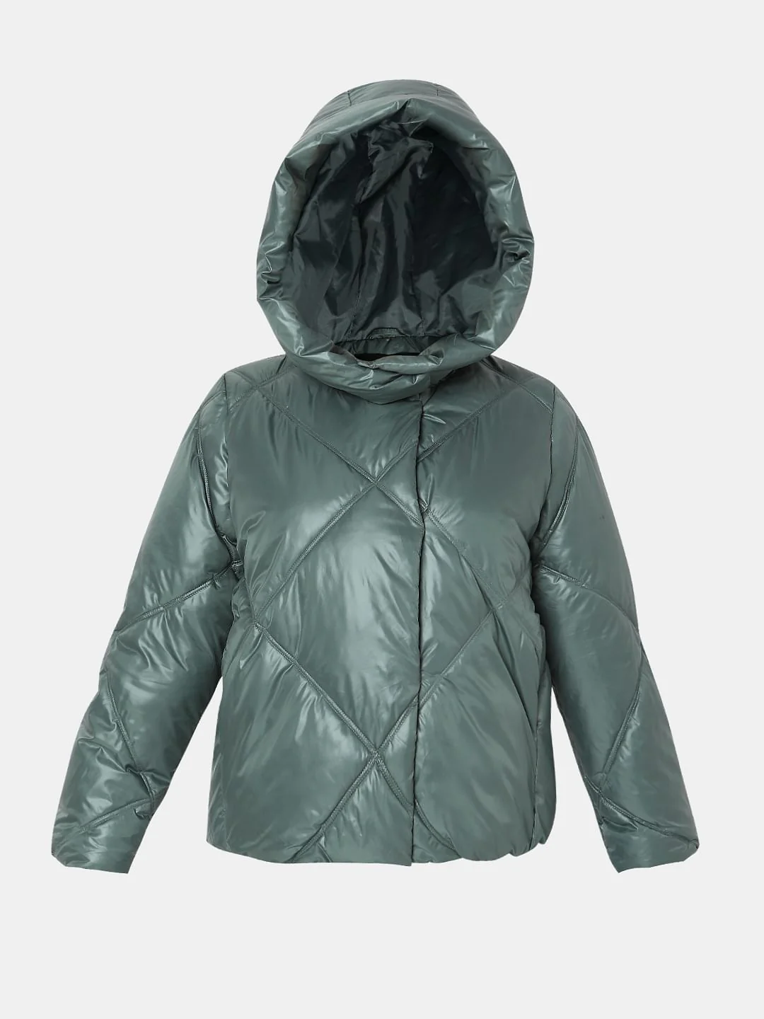 Dark Green Hooded Puffer Jacket - Image 7