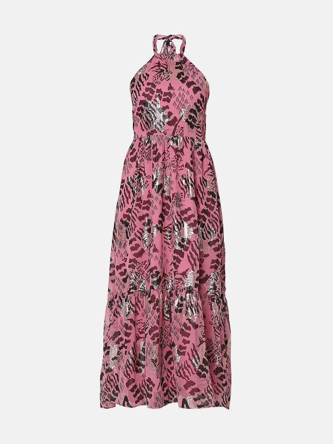 Pink Printed Halter Neck Maxi Dress - Image 7