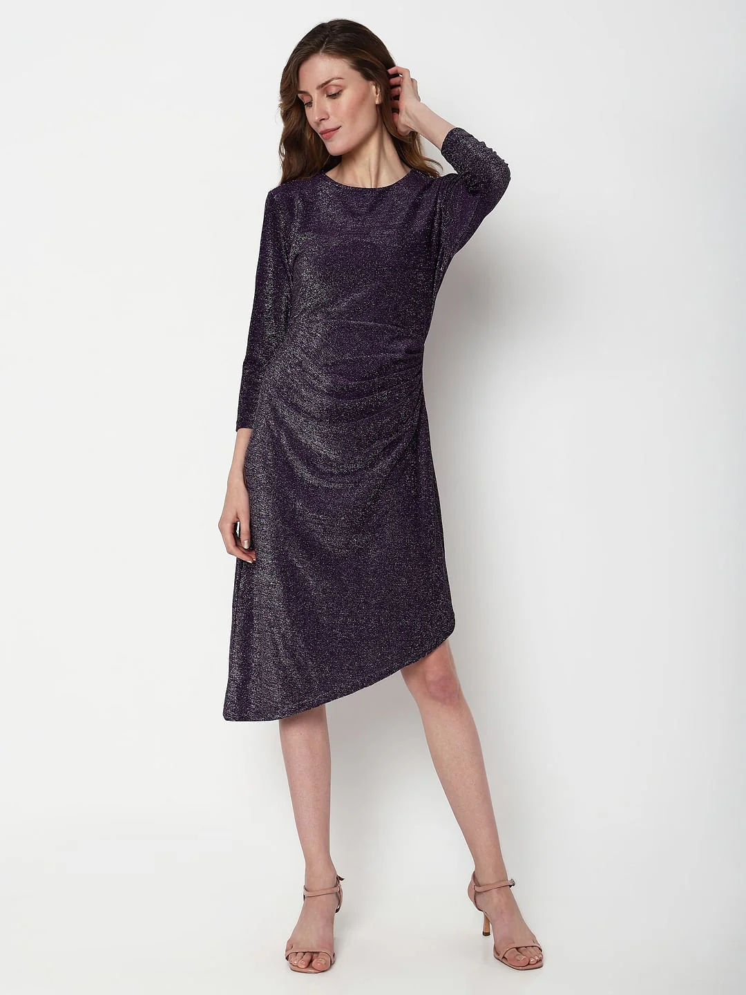 Purple Shimmer Lurex Midi Dress - Image 2