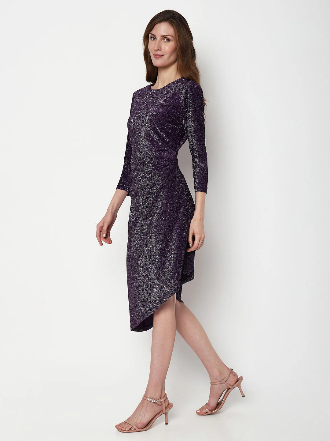 Purple Shimmer Lurex Midi Dress - Image 3