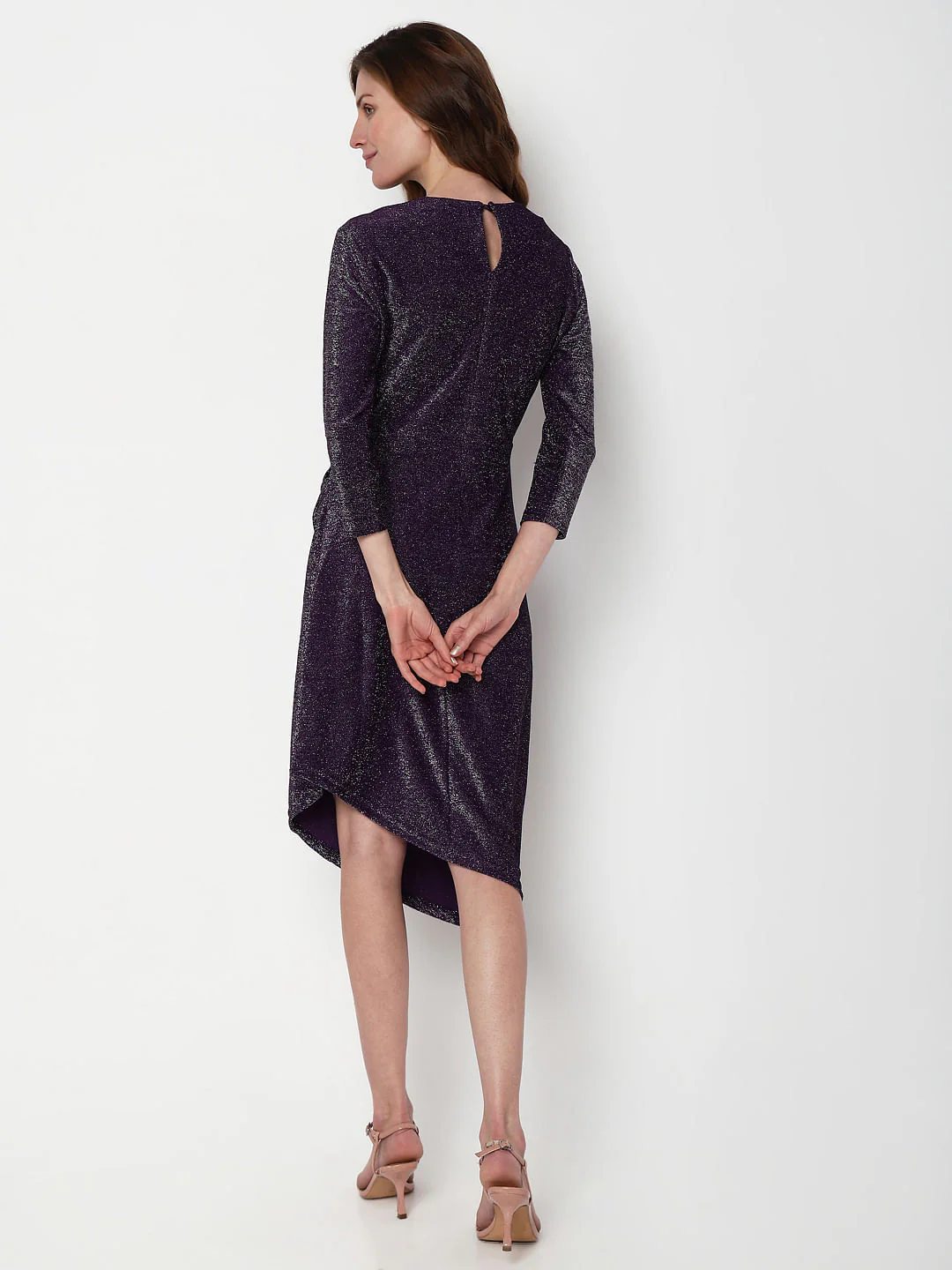 Purple Shimmer Lurex Midi Dress - Image 4