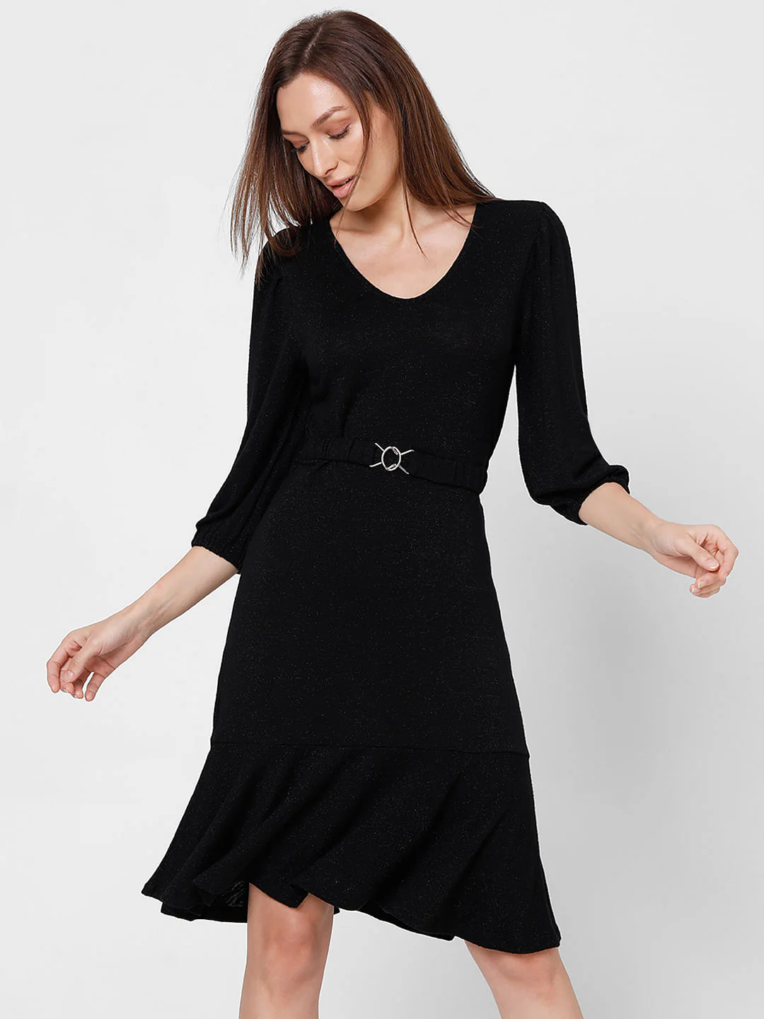 Black Shimmer Fit & Flare Dress - Image 2