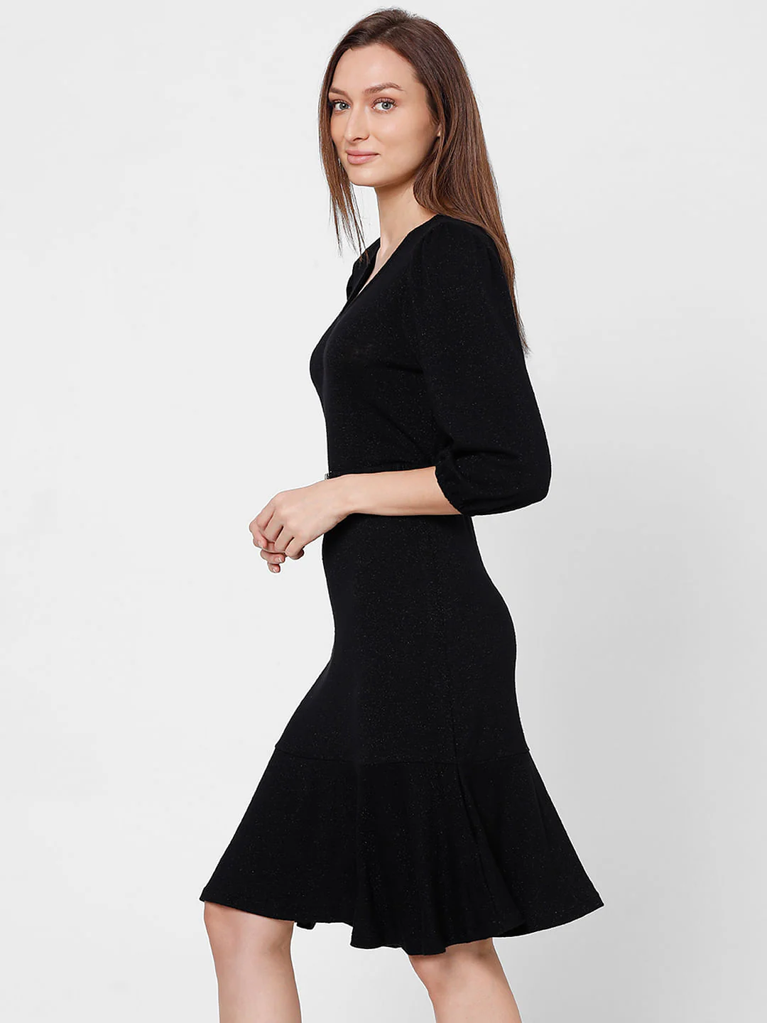 Black Shimmer Fit & Flare Dress - Image 3
