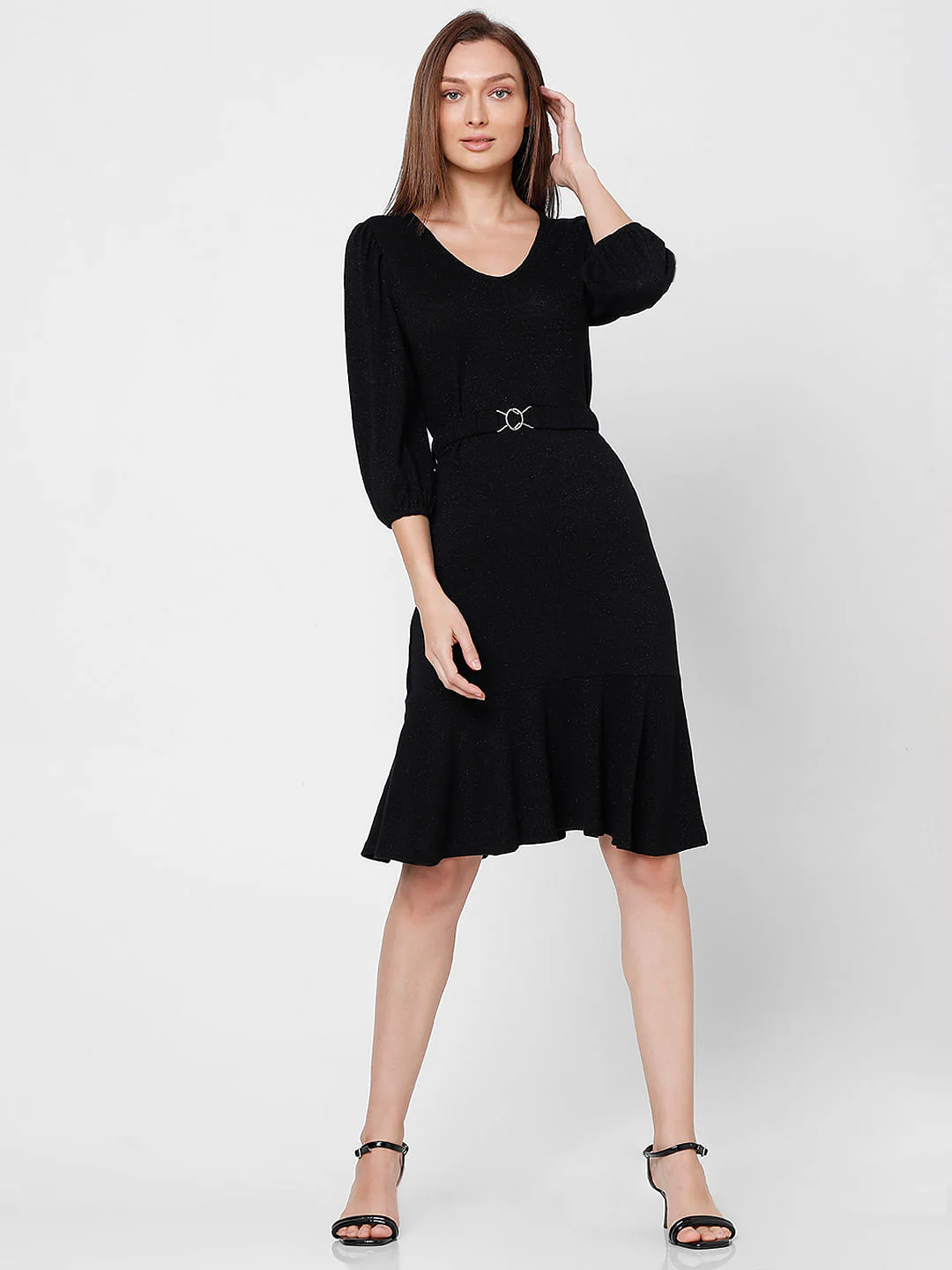 Black Shimmer Fit & Flare Dress - Image 5