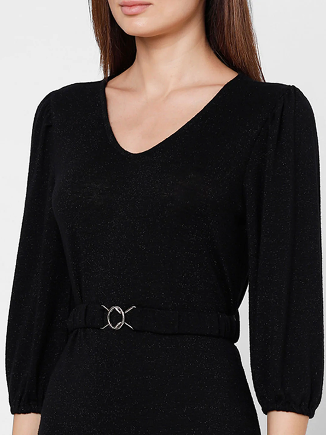 Black Shimmer Fit & Flare Dress - Image 6
