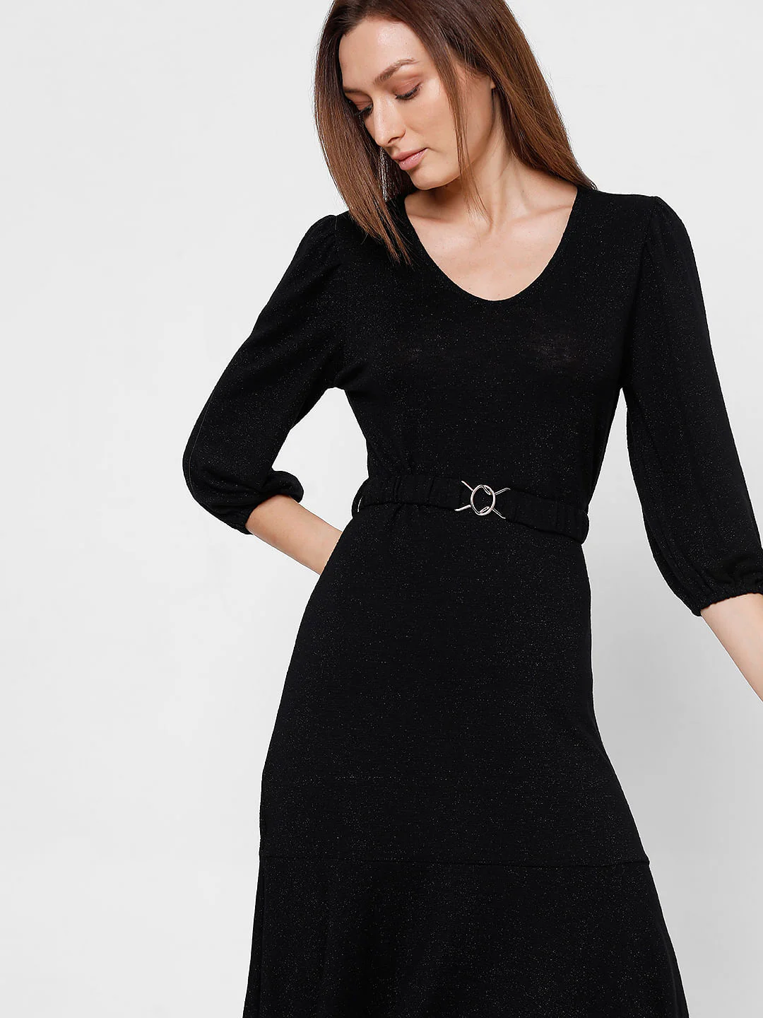 Black Shimmer Fit & Flare Dress - Image 9
