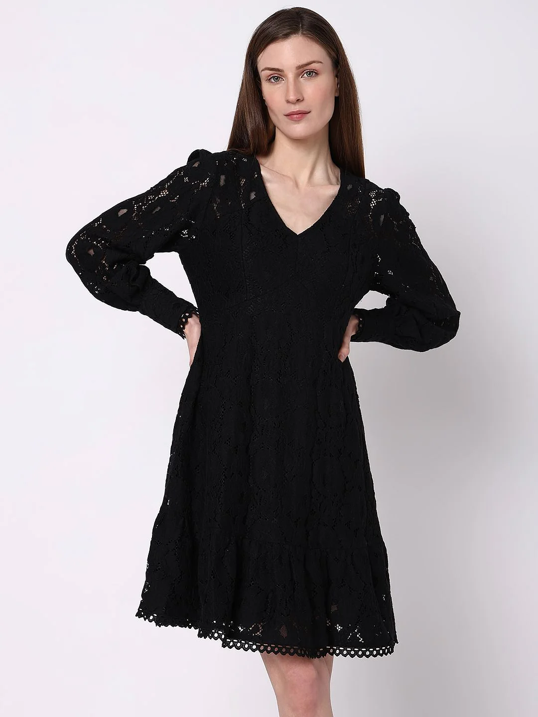 Black Lace Fit & Flare Dress - Image 2