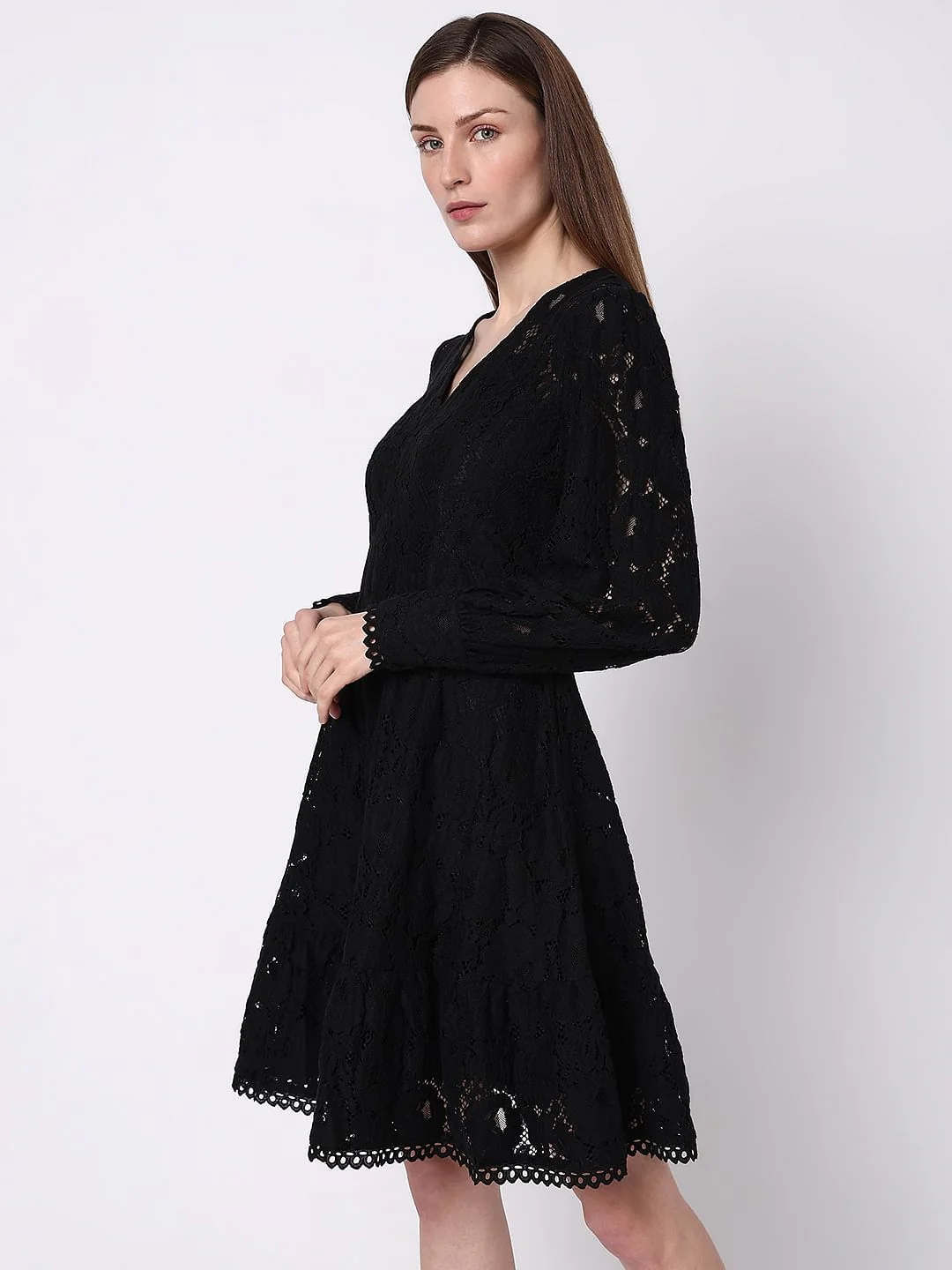 Black Lace Fit & Flare Dress - Image 3