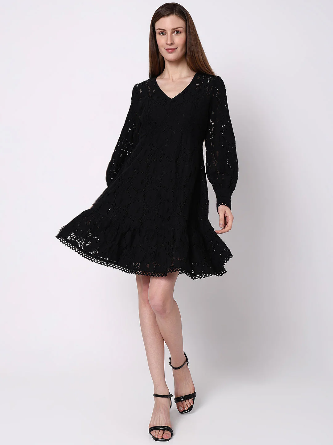 Black Lace Fit & Flare Dress - Image 5