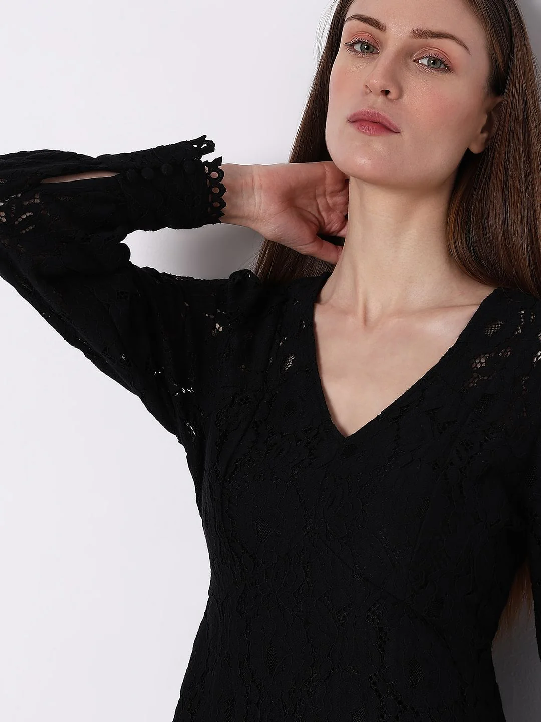 Black Lace Fit & Flare Dress - Image 6