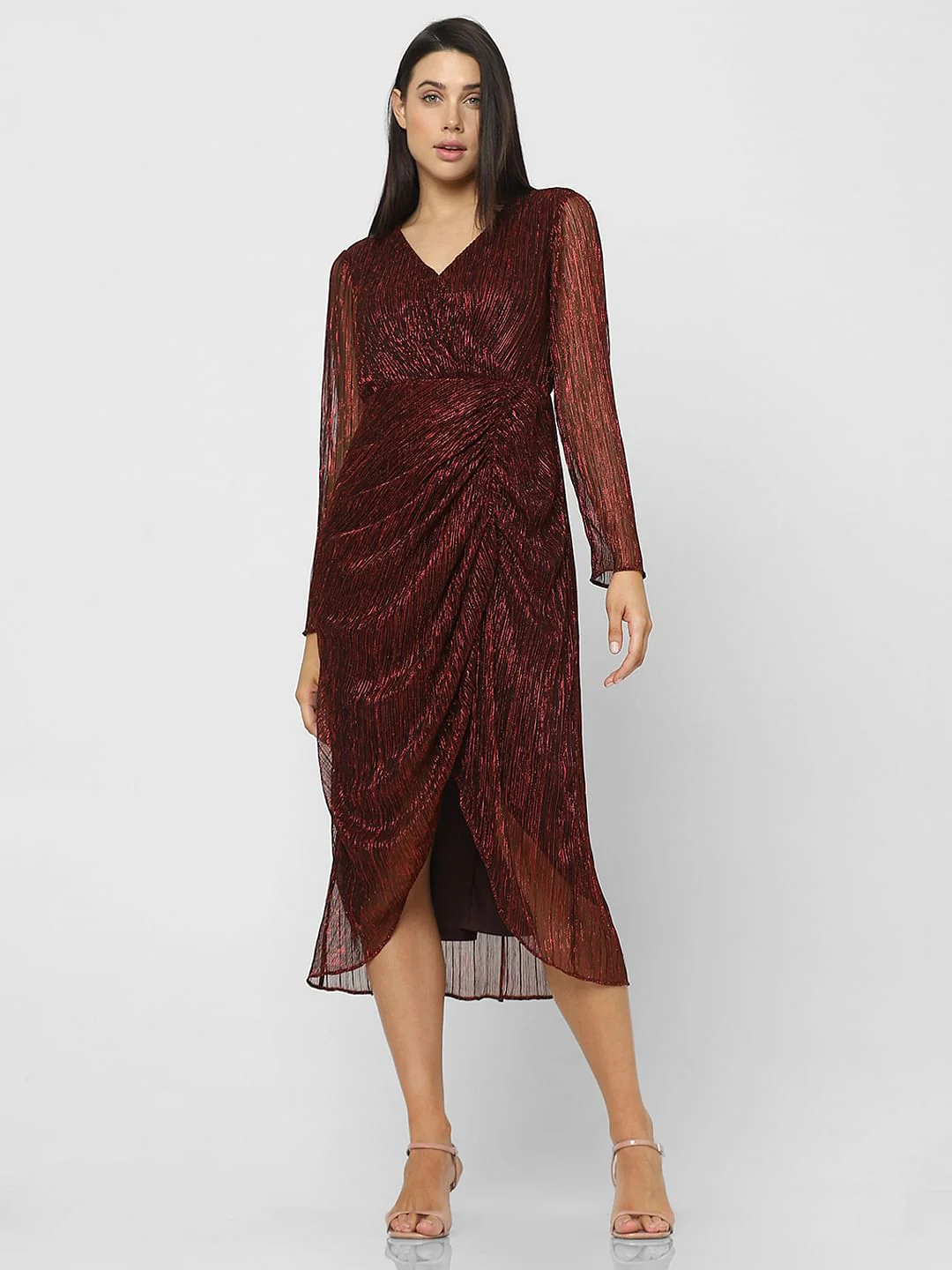 Maroon Lurex Bodycon Dress - Image 2