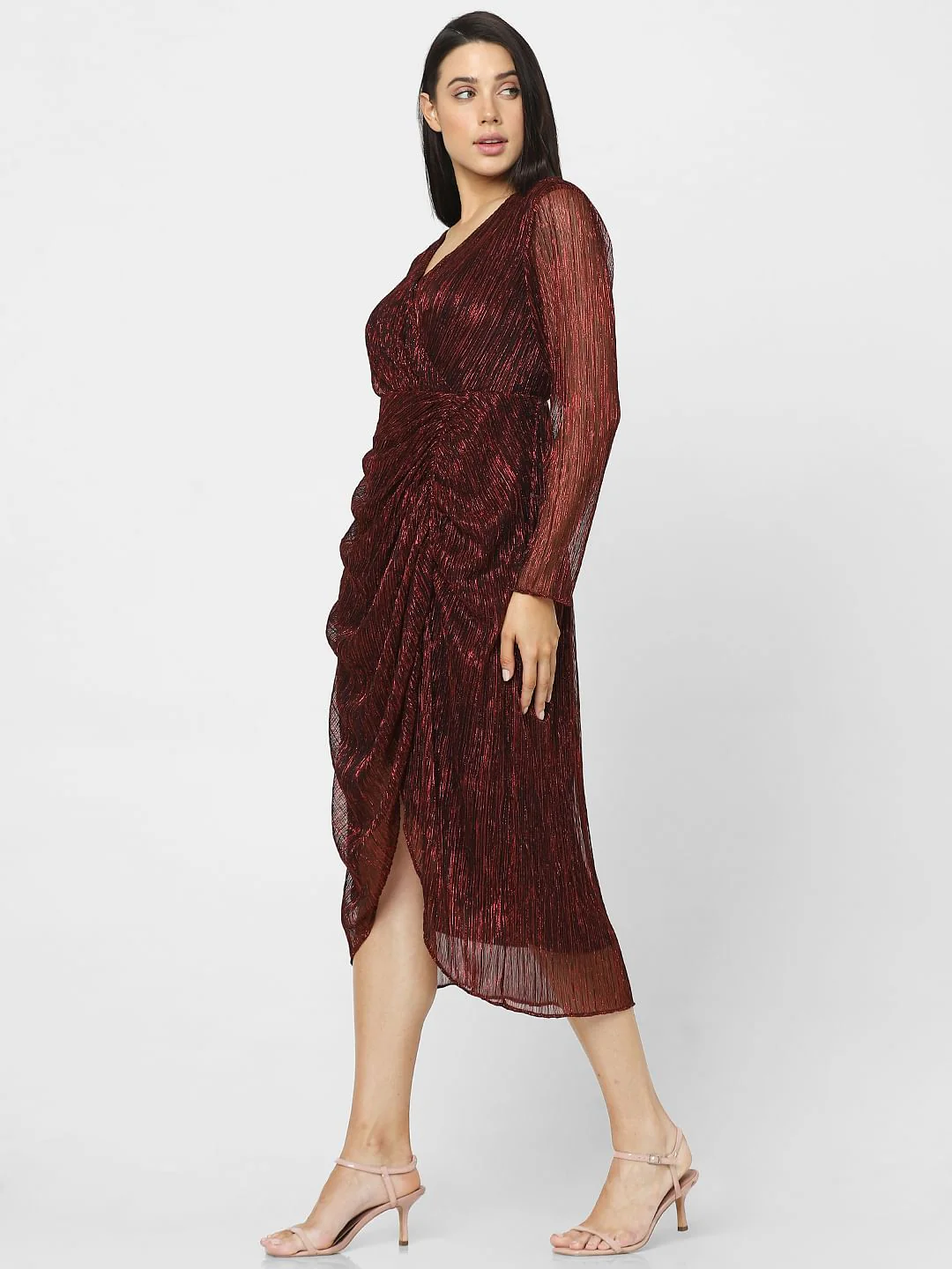 Maroon Lurex Bodycon Dress - Image 3