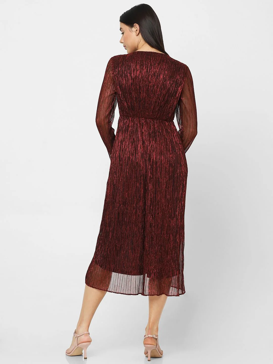 Maroon Lurex Bodycon Dress - Image 4