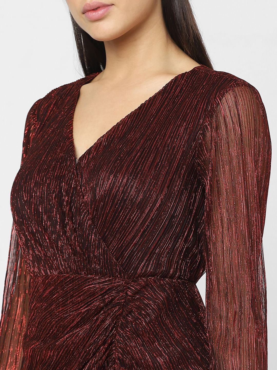Maroon Lurex Bodycon Dress - Image 5