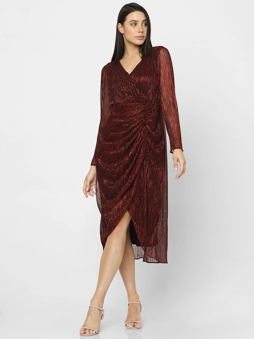 Maroon Lurex Bodycon Dress - Image 6