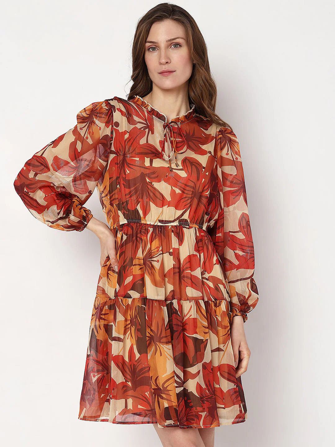 Orange Floral Print Mini Dress - Image 2