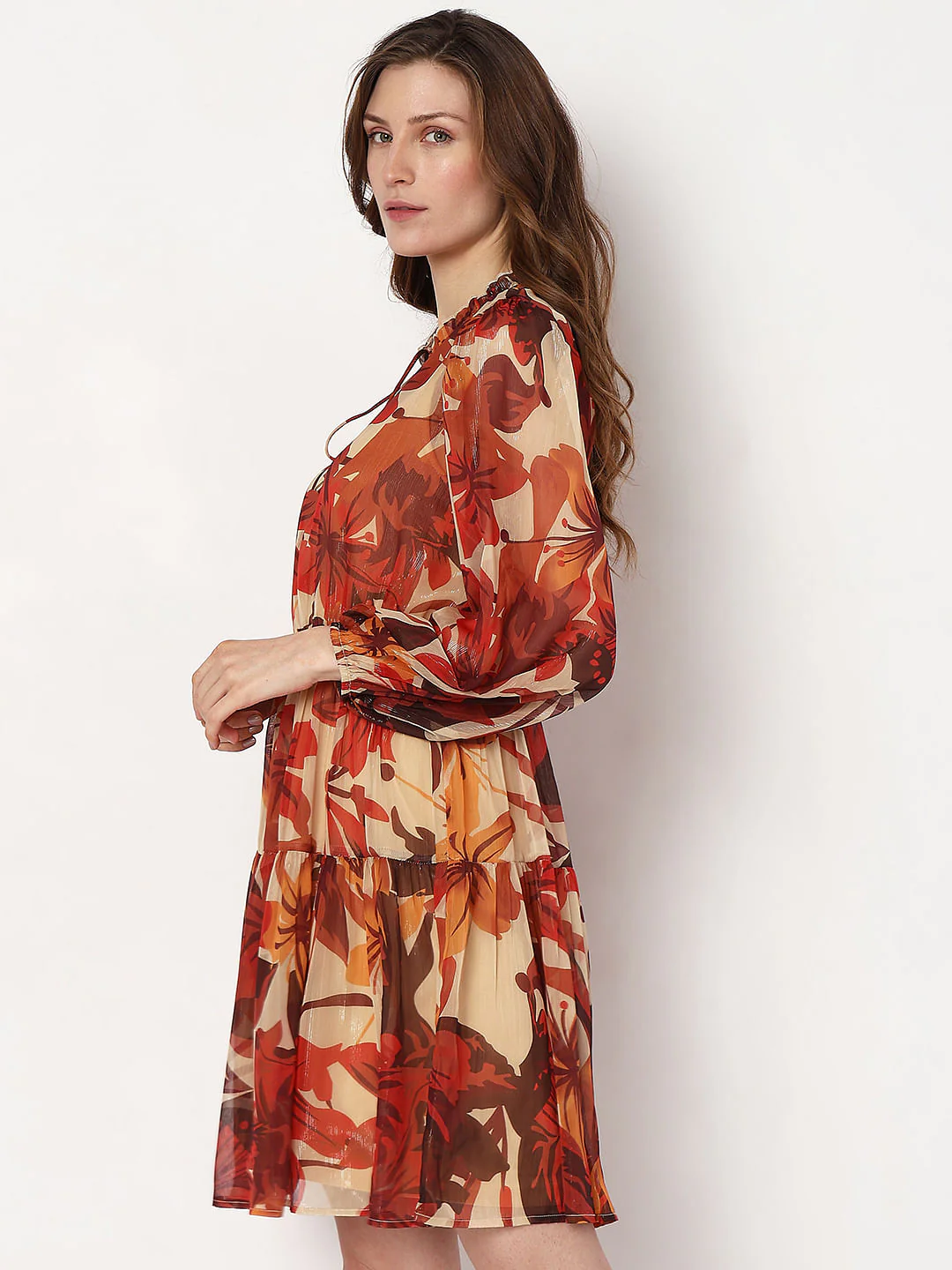 Orange Floral Print Mini Dress - Image 3