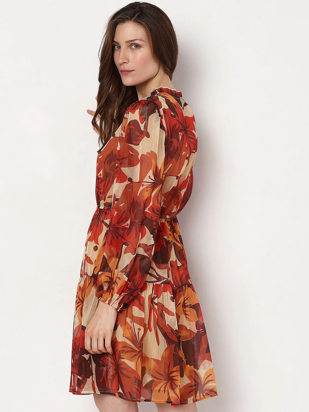 Orange Floral Print Mini Dress - Image 4