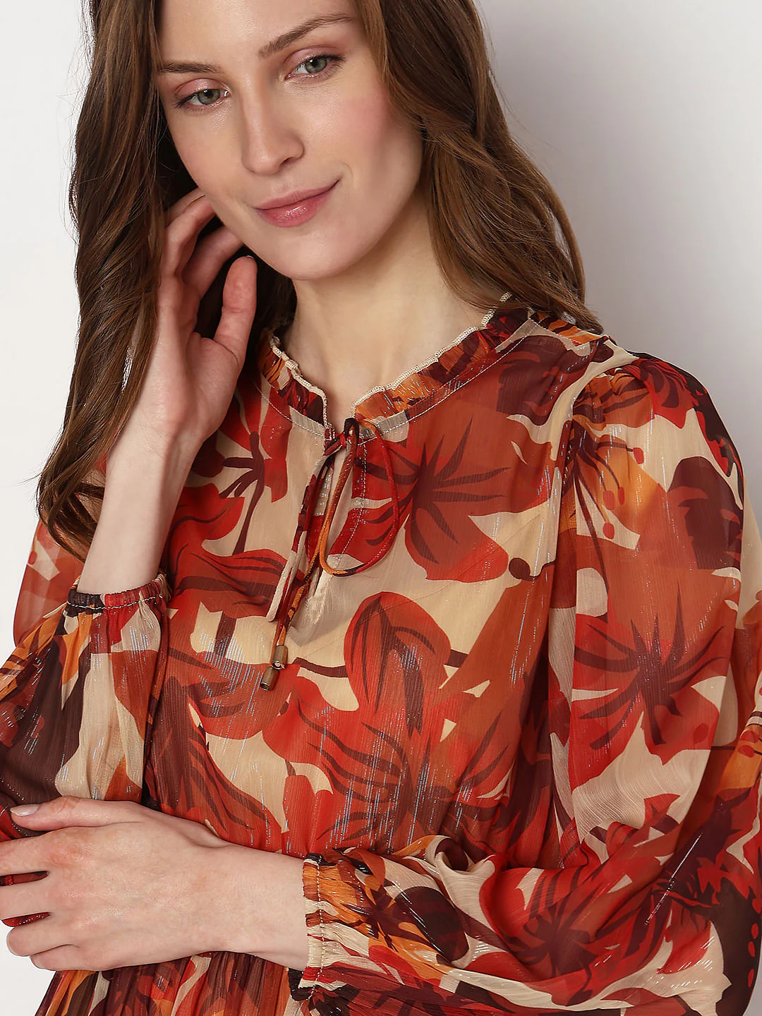 Orange Floral Print Mini Dress - Image 6