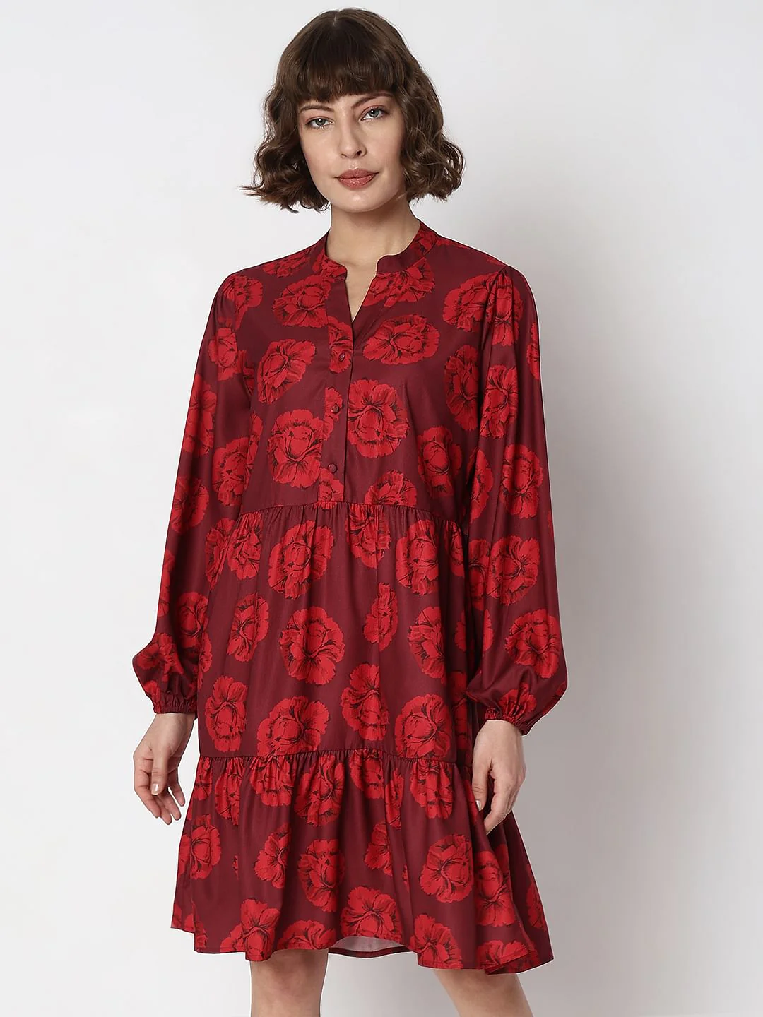 Maroon Floral Print Shift Dress - Image 2