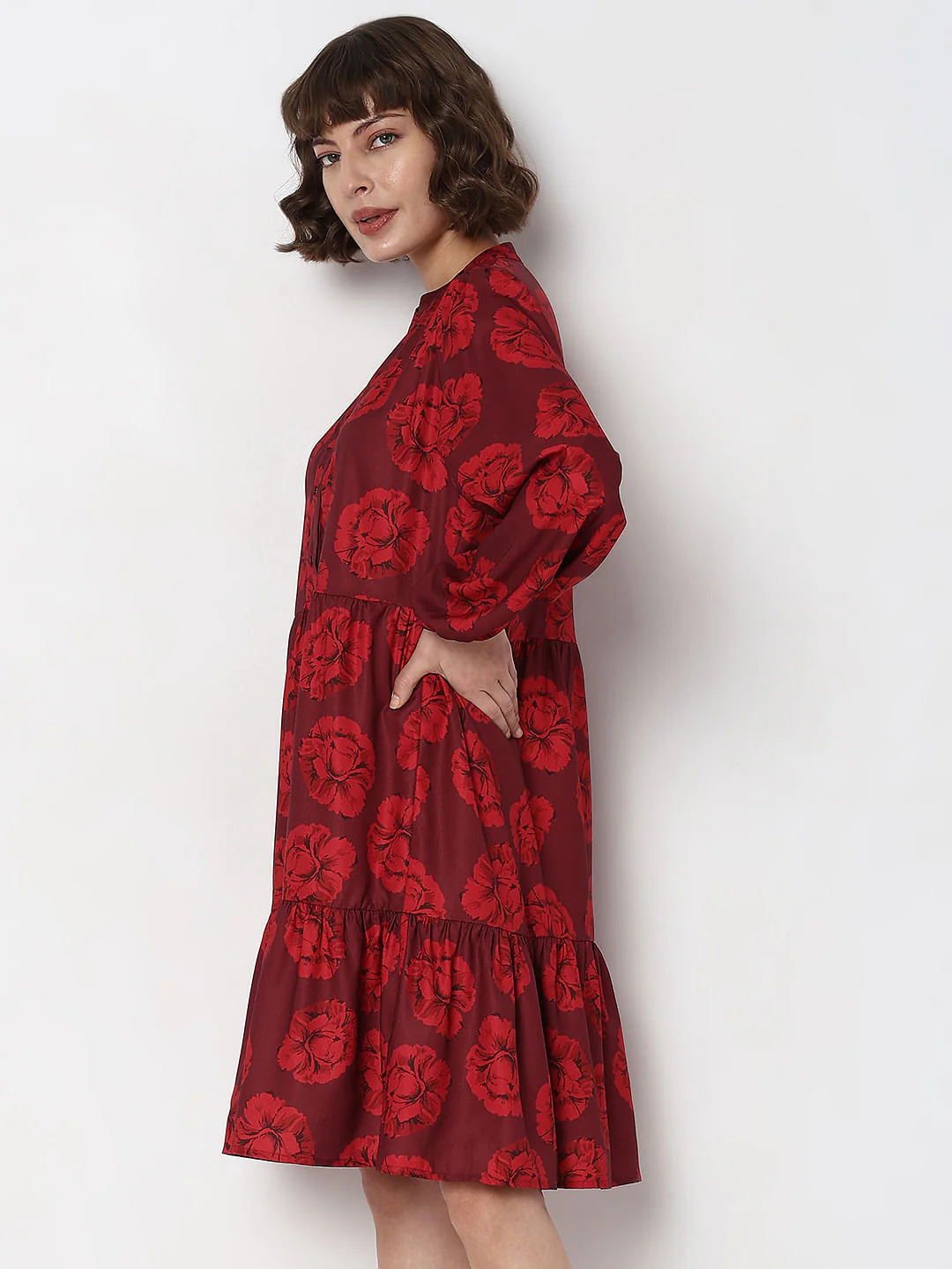 Maroon Floral Print Shift Dress - Image 3