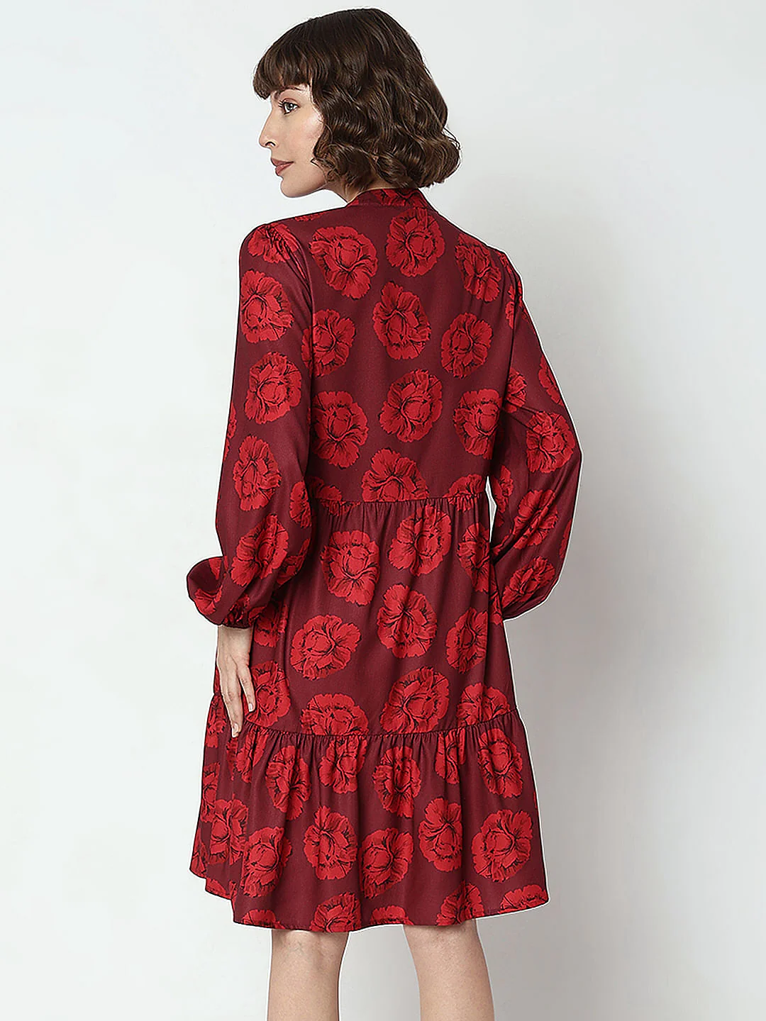 Maroon Floral Print Shift Dress - Image 4
