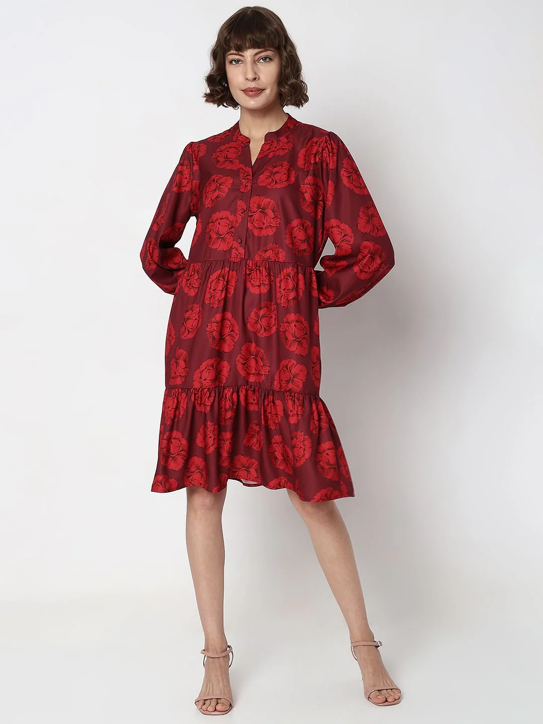 Maroon Floral Print Shift Dress - Image 5