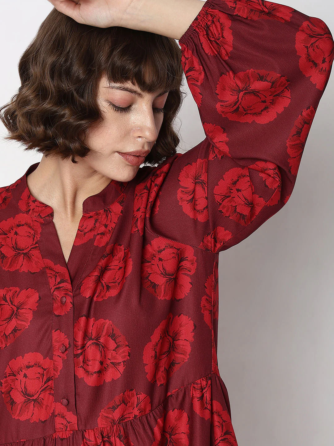 Maroon Floral Print Shift Dress - Image 6
