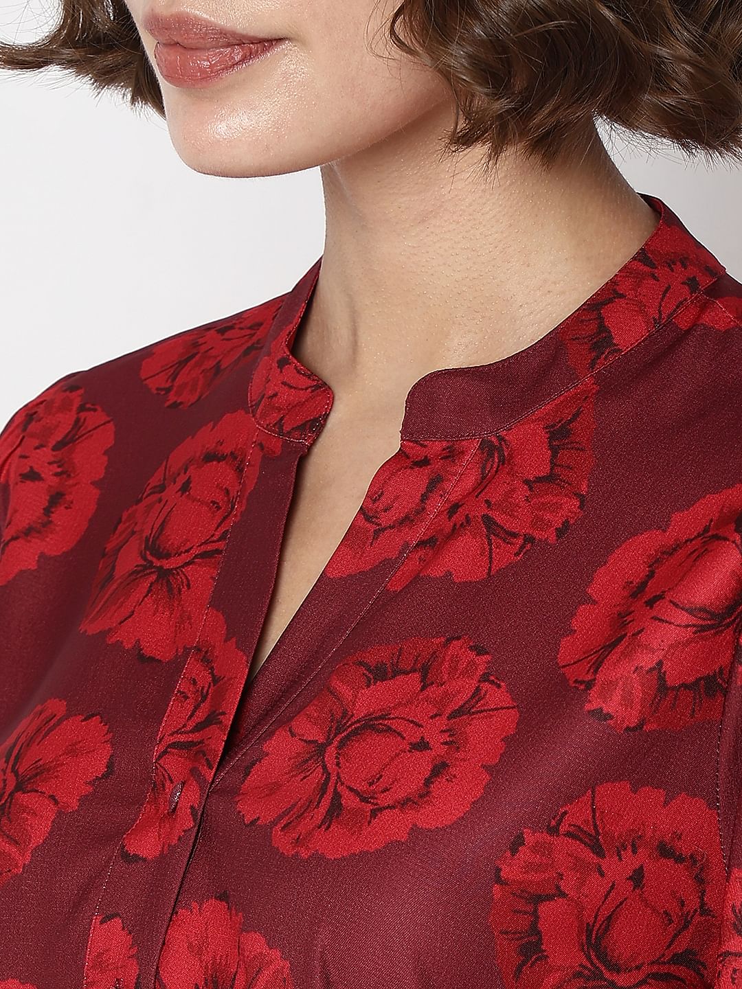 Maroon Floral Print Shift Dress - Image 8