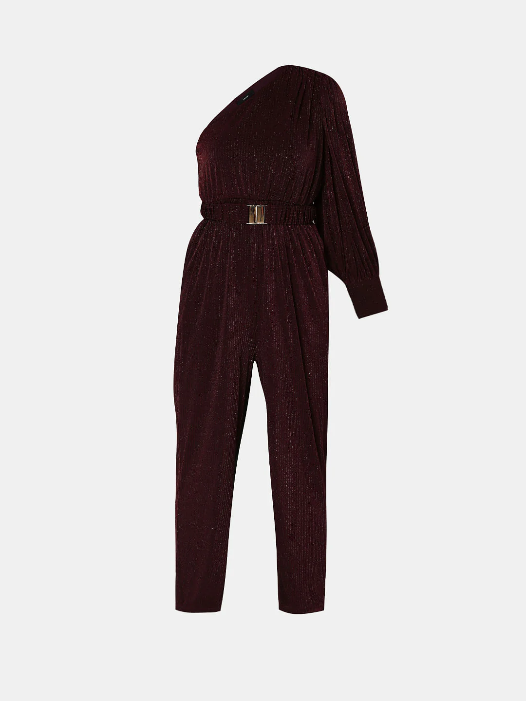 Wine Red Shimmer One-Shoulder Jumpsuit - Image 6