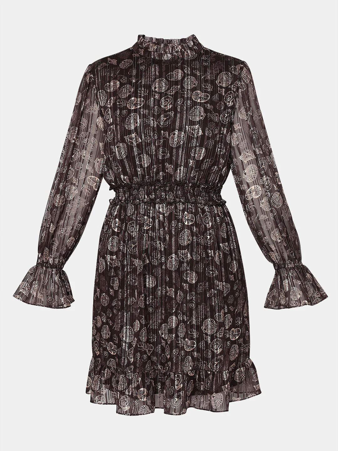 Brown Printed Lurex Fit & Flare Dress - Image 7