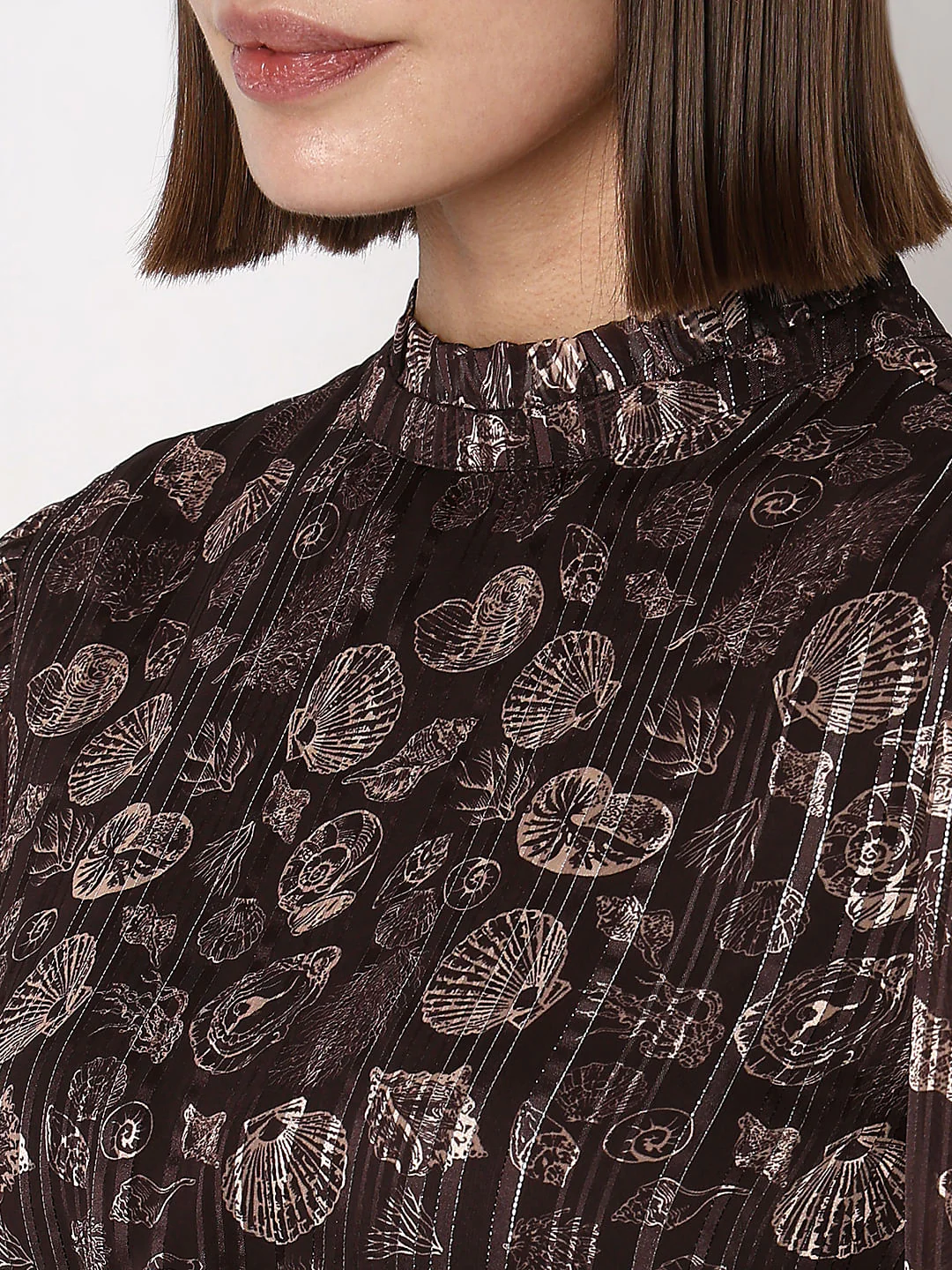 Brown Printed Lurex Fit & Flare Dress - Image 8
