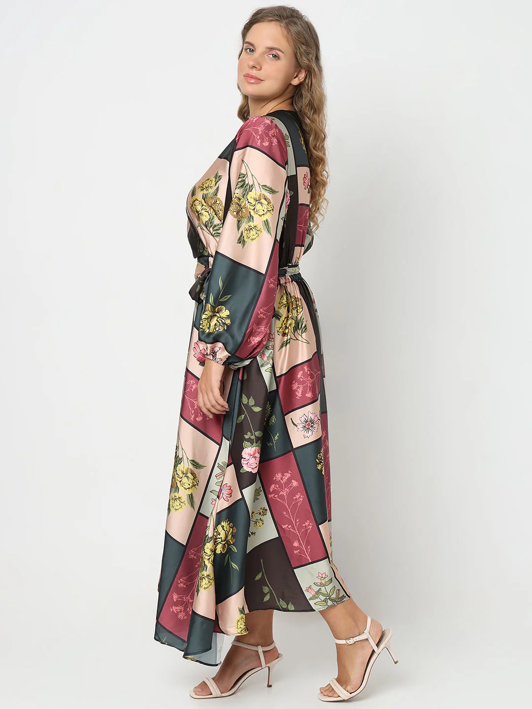 Curve Green Floral Print Midi Dress - Image 3