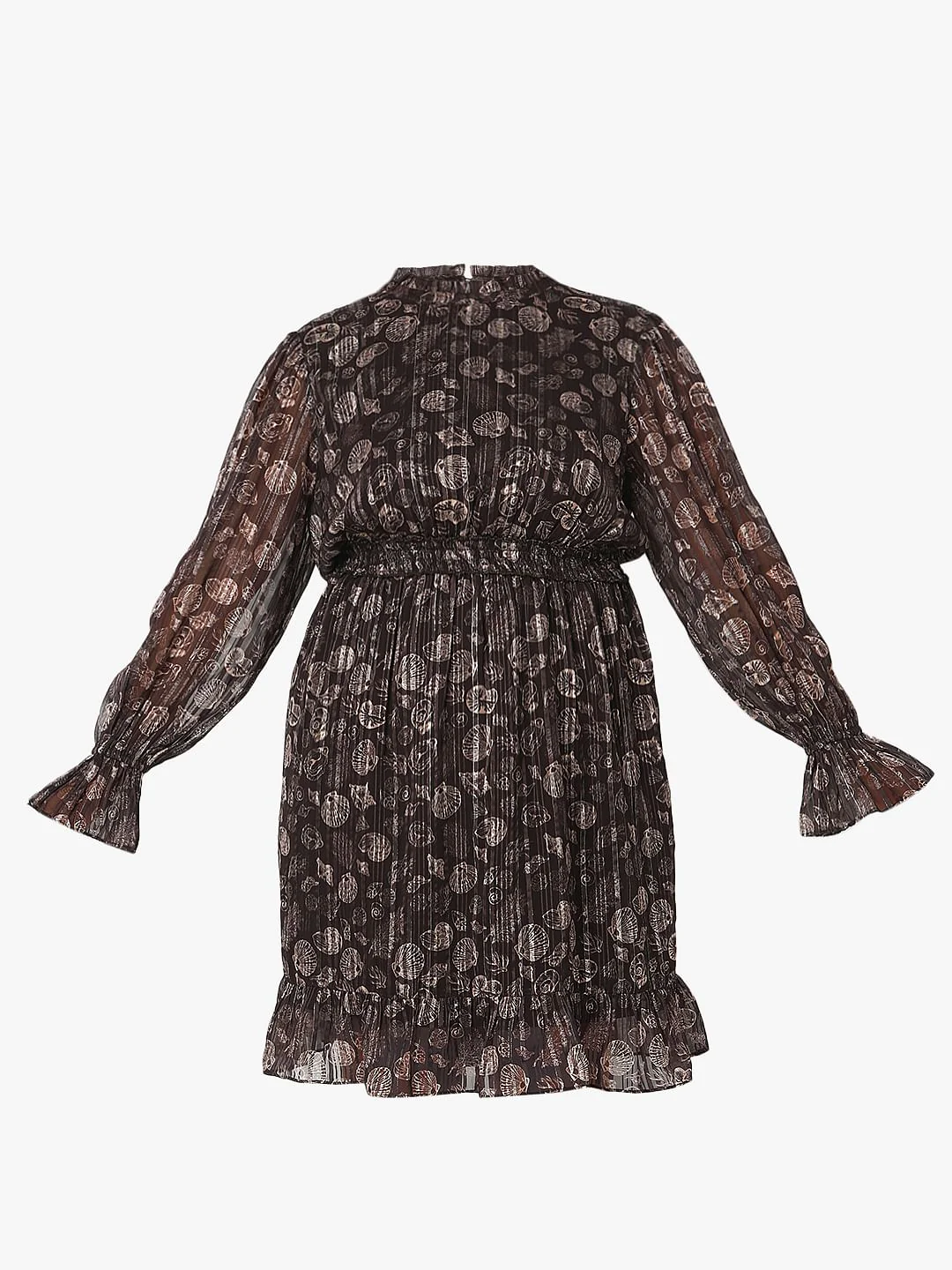 Curve Dark Brown Shell Print Dress - Image 6