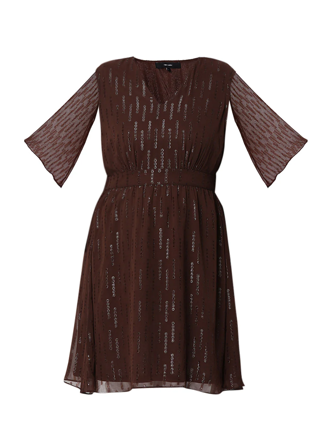 Dark Brown Lurex Flared Sleeves Dress - Image 7