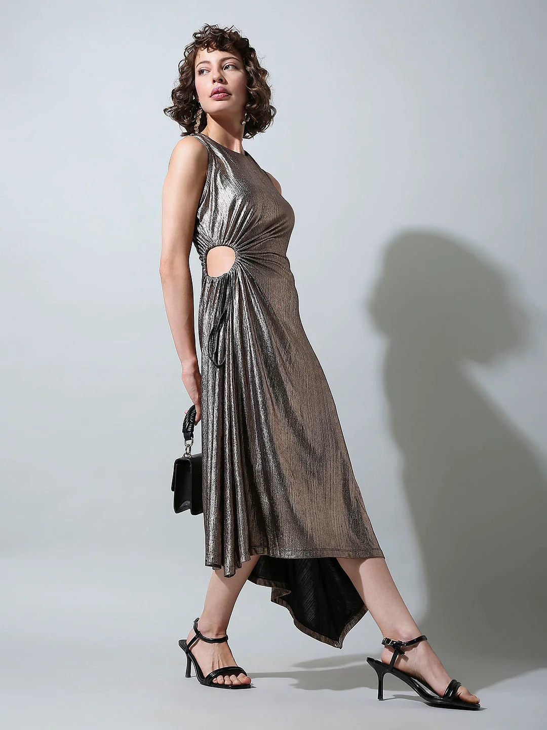 Bronze Side-Cutout Midi Dress