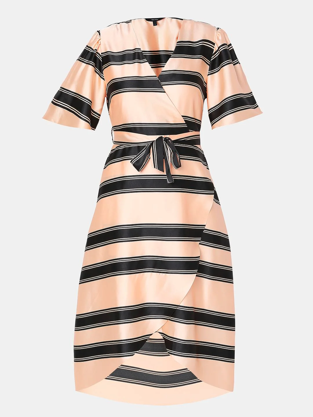 Peach Striped Fit & Flare Wrap Dress - Image 6